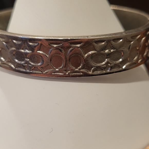 Coach Silver Toned Hinged Bangle Logo Bracelet - Picture 2 of 7